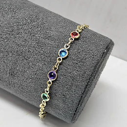 PULSERA CRISTALES MULTICOLOR REDONDOS 17CM+ ALARGUE ENCH.ORO