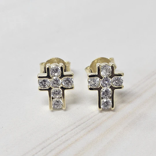 AROS MINI CRUZ CIRCÓN 8MM ENCH.ORO