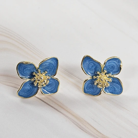 AROS FLOR BOLITAS AZULADO RESINA ENCH.ORO