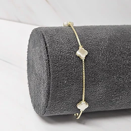 PULSERA VENECIANA TRÉBOL APERLADO 17CM+ALARGUE ENCH.ORO