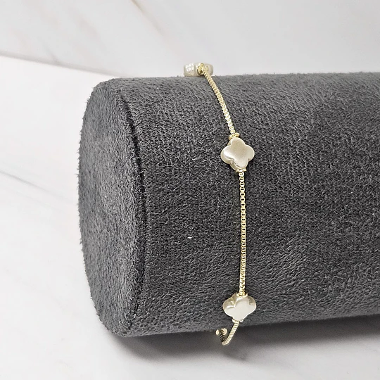 PULSERA VENECIANA TRÉBOL APERLADO 17CM+ALARGUE ENCH.ORO