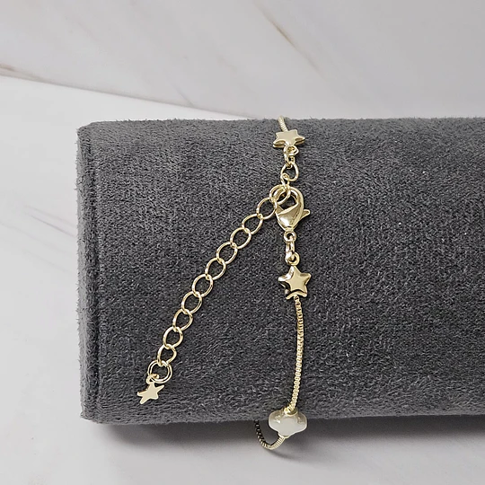 PULSERA VENECIANA TRÉBOL APERLADO 17CM+ALARGUE ENCH.ORO