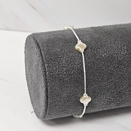 PULSERA VENECIANA TRÉBOL APERLADO 17CM+ALARGUE ENCH.PLATA