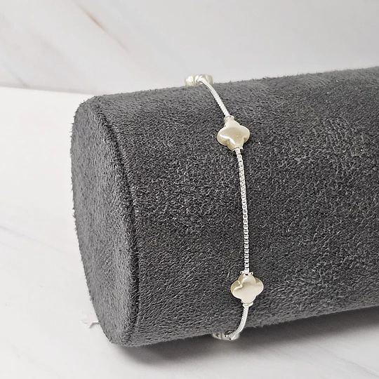 PULSERA VENECIANA TRÉBOL APERLADO 17CM+ALARGUE ENCH.PLATA