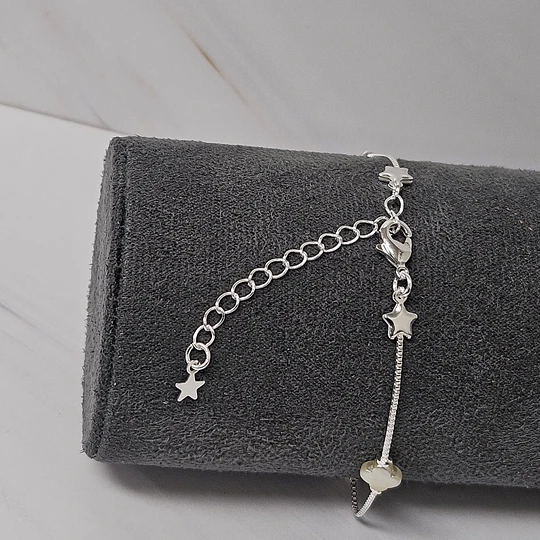 PULSERA VENECIANA TRÉBOL APERLADO 17CM+ALARGUE ENCH.PLATA