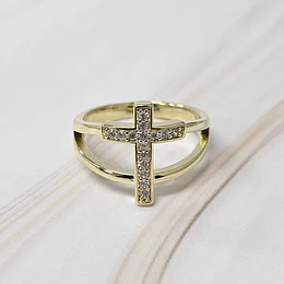 ANILLO DOBLE CRUZ CIRCONES TALLA 18 (EUROPEA) ENCH.ORO