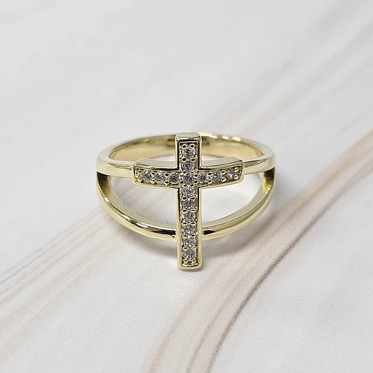 ANILLO DOBLE CRUZ CIRCONES TALLA 18 (EUROPEA) ENCH.ORO