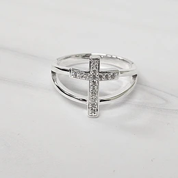 ANILLO DOBLE CRUZ CIRCONES TALLA 18 (EUROPEA) ENCH.PLATA