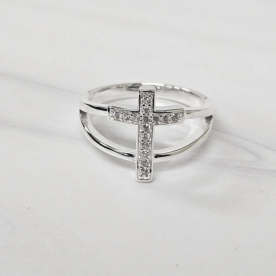 ANILLO DOBLE CRUZ CIRCONES TALLA 16 (EUROPEA) ENCH.PLATA