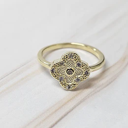 ANILLO TRÉBOL BORDE CIRCÓN TALLA 9 (EUROPEA) ENCH.ORO