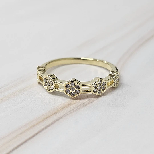 ANILLO FLORES CIRCONES TALLA 18 (EUROPEA) ENCH.ORO