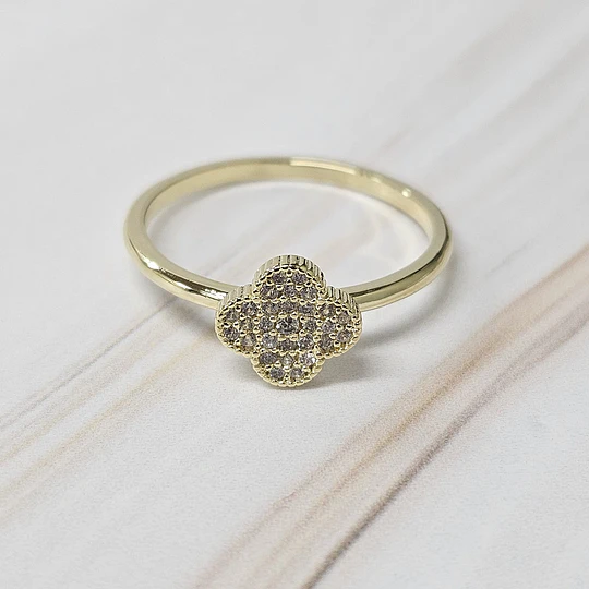 ANILLO TRÉBOL CIRCONES TALLA 16 (EUROPEA) ENCH.ORO