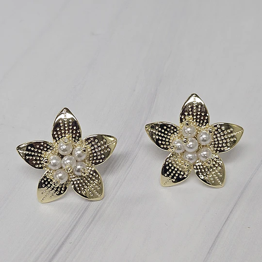 AROS FLOR HAWAIANA PERLAS 27MM ENCH.ORO
