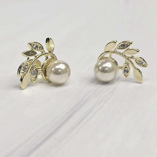 AROS RAMA DE OLIVO CIRCÓN CON PERLA 17MM ENCH.ORO