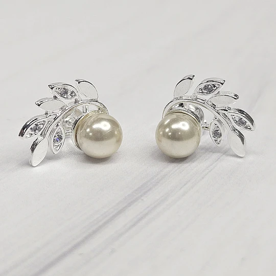 AROS RAMA DE OLIVO CIRCÓN CON PERLA 17MM ENCH.PLATA