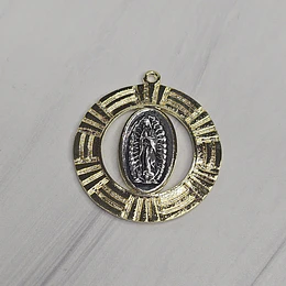 COLGANTE VIRGEN GUADALUPE CALADA E. DE ORO Y E. DE PLATA ENVEJECIDA 37MM