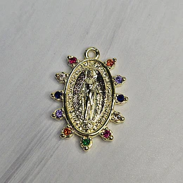 COLGANTE VIRGEN DE LOS RAYOS CIRCÓN MULTICOLOR ENCH.ORO