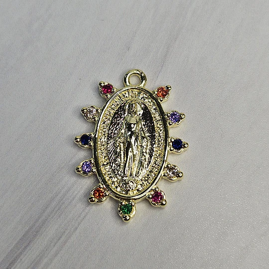 COLGANTE VIRGEN DE LOS RAYOS CIRCÓN MULTICOLOR ENCH.ORO