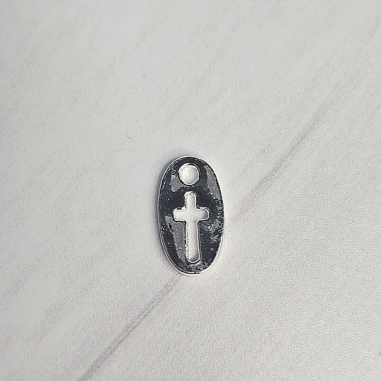 MINI MEDALLA OVALADA CRUZ 12MM ENCH.PLATA