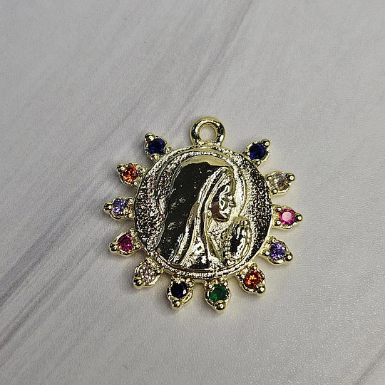 COLGANTE VIRGEN MULTICOLOR 22MM ENCH.ORO