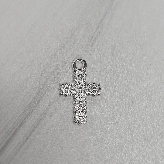 COLGANTE CRUZ FLOREADA 17MM ENCH.PLATA