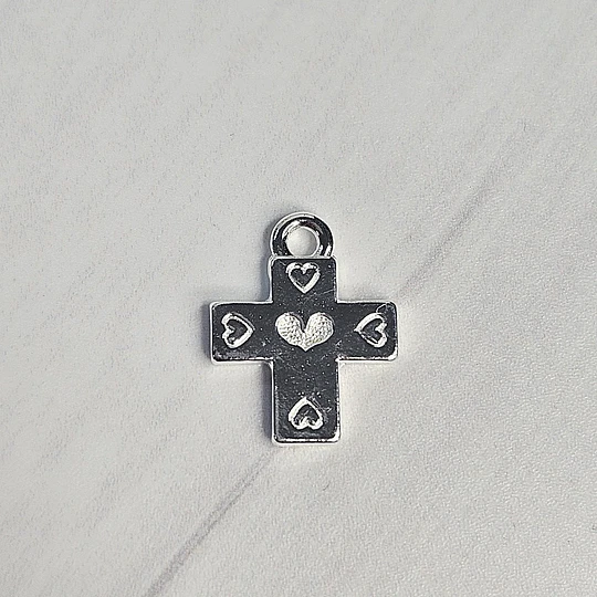 COLGANTE CRUZ CORAZONES 17MM ENCH.PLATA