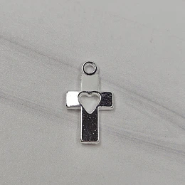 COLGANTE CRUZ CORAZÓN CALADO 17MM ENCH.PLATA