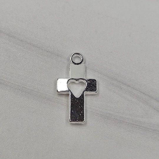 COLGANTE CRUZ CORAZÓN CALADO 17MM ENCH.PLATA
