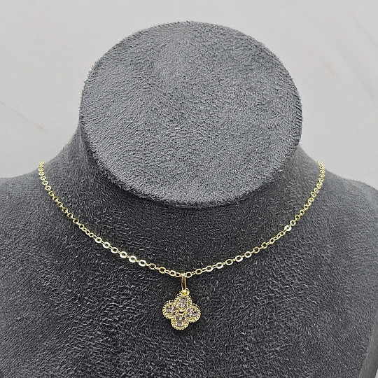 COLLAR TRÉBOL CIRCONES 45CM ENCH.ORO