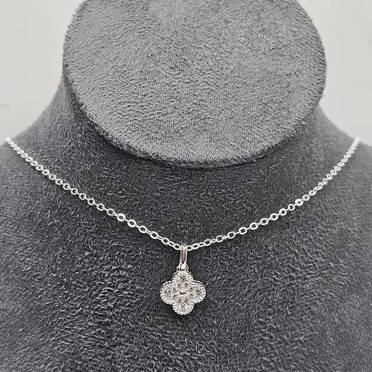 COLLAR TRÉBOL CIRCONES 45CM ENCH.PLATA