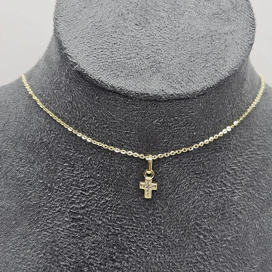COLLAR MINI CRUZ CIRCONES 45CM ENCH.ORO