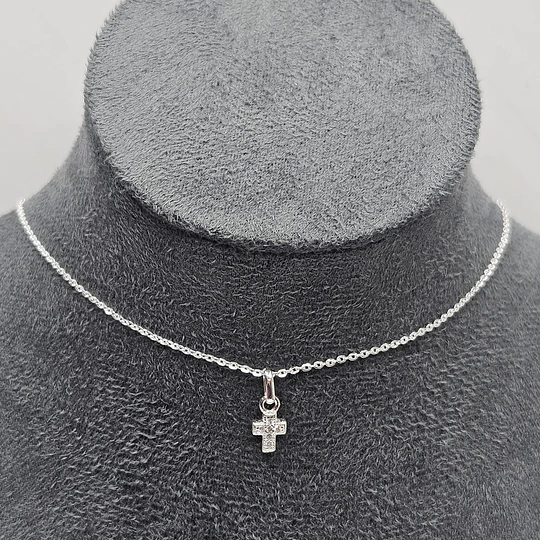 COLLAR MINI CRUZ CIRCONES 45CM ENCH.PLATA