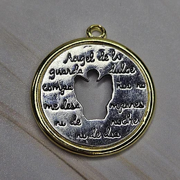 COLGANTE ÁNGEL DE LA GUARDA 30MM E. DE ORO Y E. DE PLATA ENVEJECIDA 