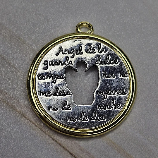 COLGANTE ÁNGEL DE LA GUARDA 30MM E. DE ORO Y E. DE PLATA ENVEJECIDA 