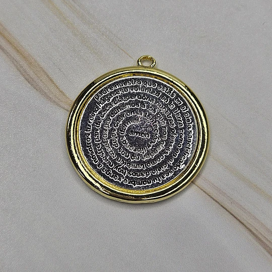 COLGANTE PADRE NUESTRO 32MM E. DE ORO Y E. DE PLATA ENVEJECIDA