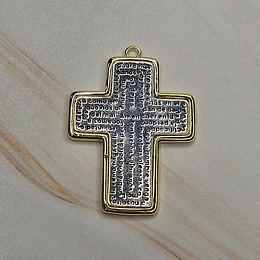 COLGANTE CRUZ PADRE NUESTRO 40MM E. DE ORO Y E. DE PLATA ENVEJECIDA