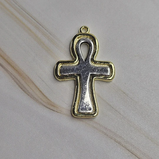 COLGANTE CRUZ EGIPCIA 32MM E. DE ORO Y E. DE PLATA ENVEJECIDA
