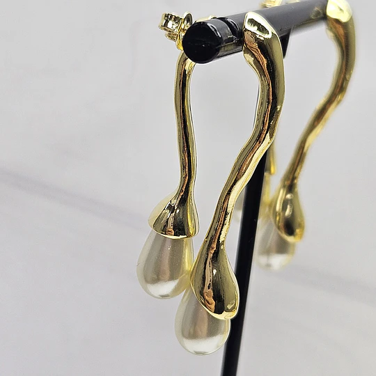AROS PALITO MACHACADO PERLA 45MM ENCH.ORO