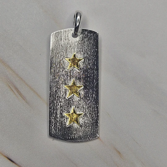 COLGANTE PLACA TRIPLE ESTRELLA 43MM ENCH.ORO/PLATA