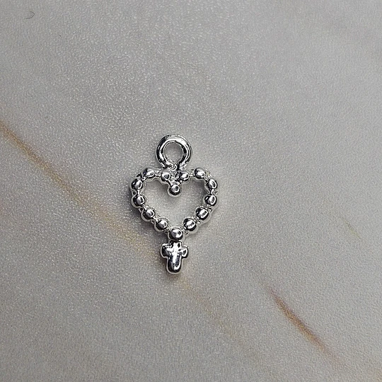 COLGANTE MINI ROSARIO CORAZÓN 12MM ENCH.PLATA