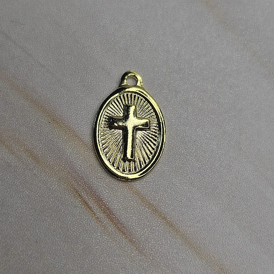 MEDALLA OVALADA CRUZ 15MM ENCH.ORO
