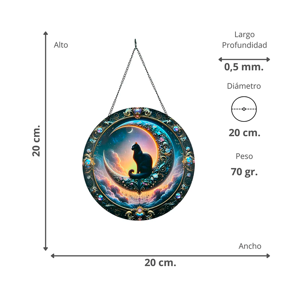 Cuadro Gato Místico 20cm | Atrapasol Colgante Luna 3