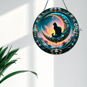 Cuadro Gato Místico 20cm | Atrapasol Colgante Luna