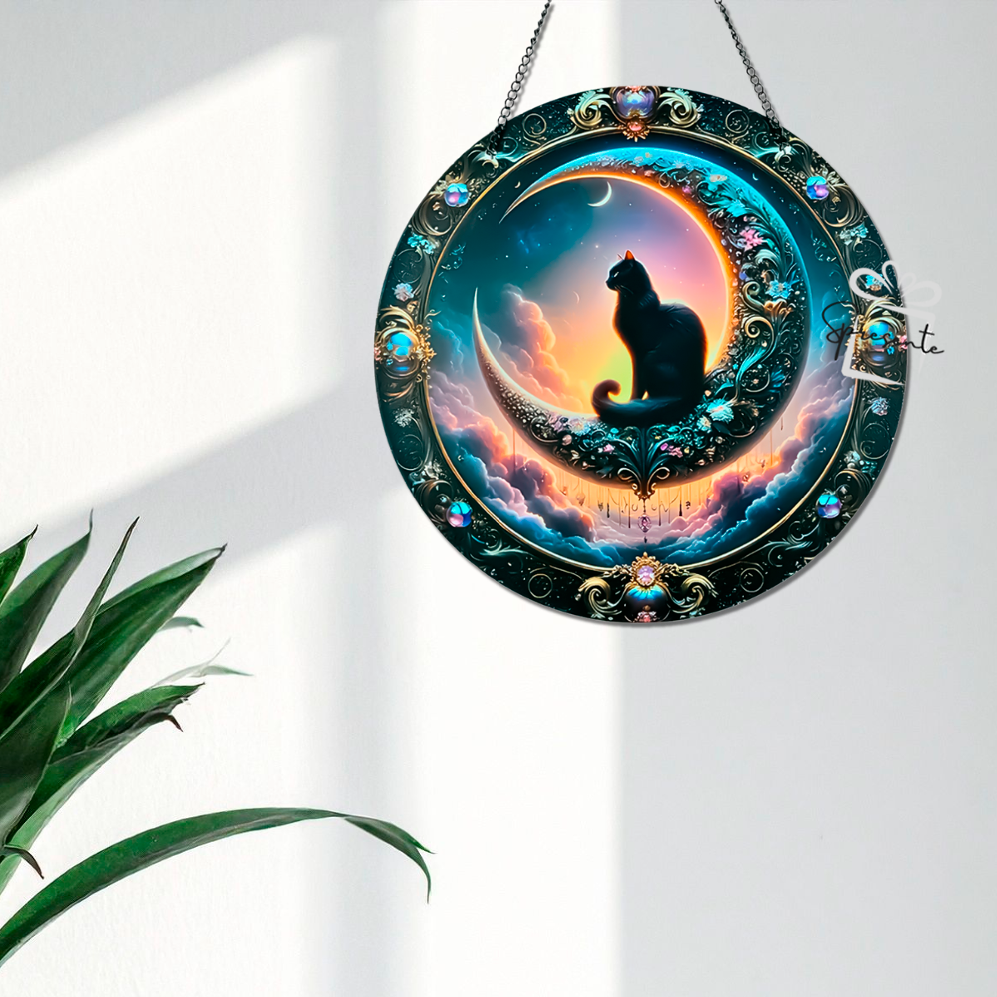 Cuadro Gato Místico 20cm | Atrapasol Colgante Luna 2