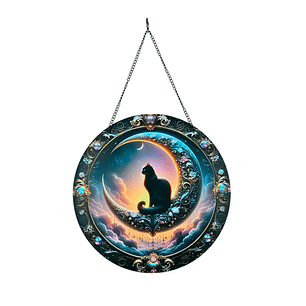 Cuadro Gato Místico 20cm | Atrapasol Colgante Luna