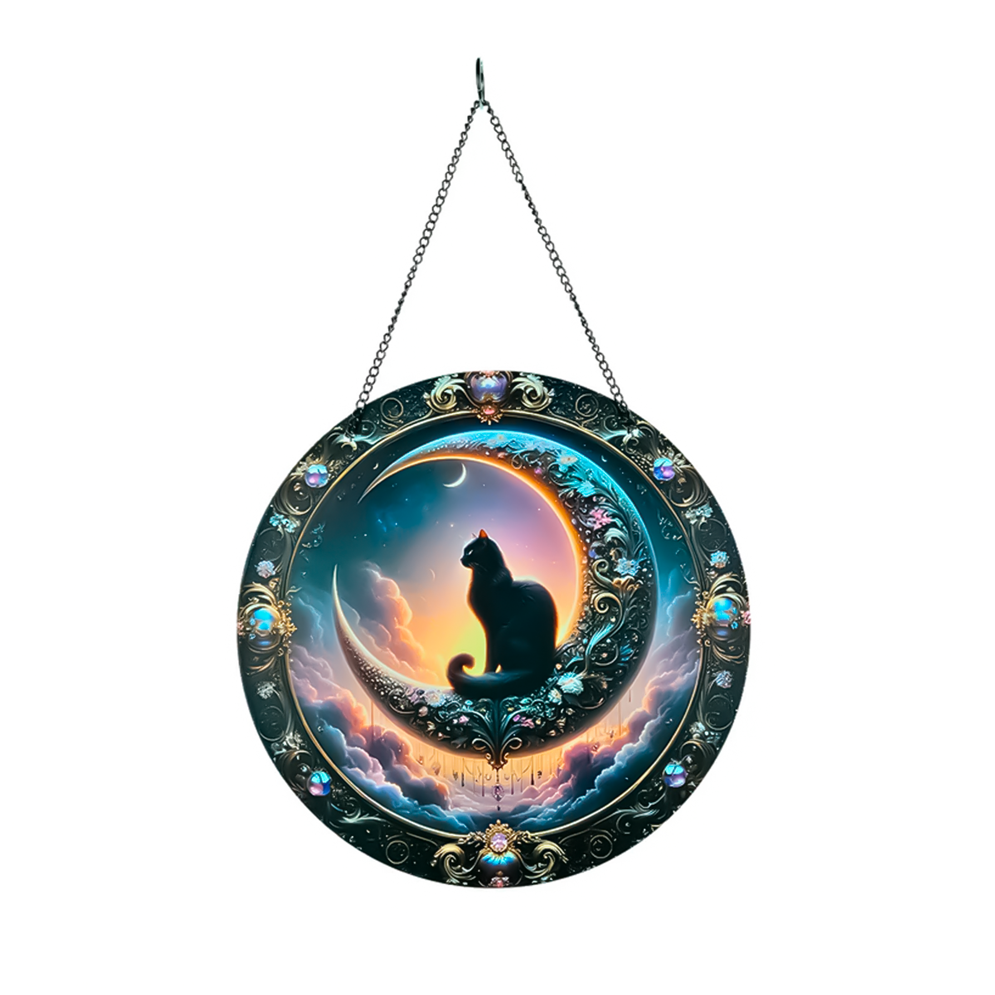 Cuadro Gato Místico 20cm | Atrapasol Colgante Luna 1