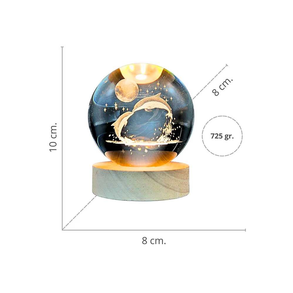Lámpara Delfines Bajo La Luna | Bola de Cristal LED 3