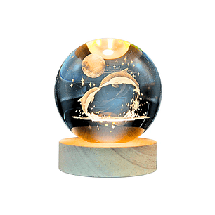 Lámpara Delfines Bajo La Luna | Bola de Cristal LED