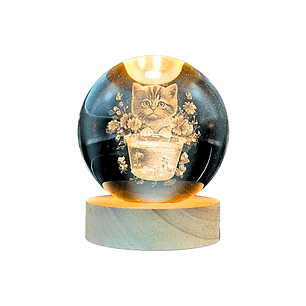 Lámpara Gato Adorable con Flores | Bola de Cristal LED