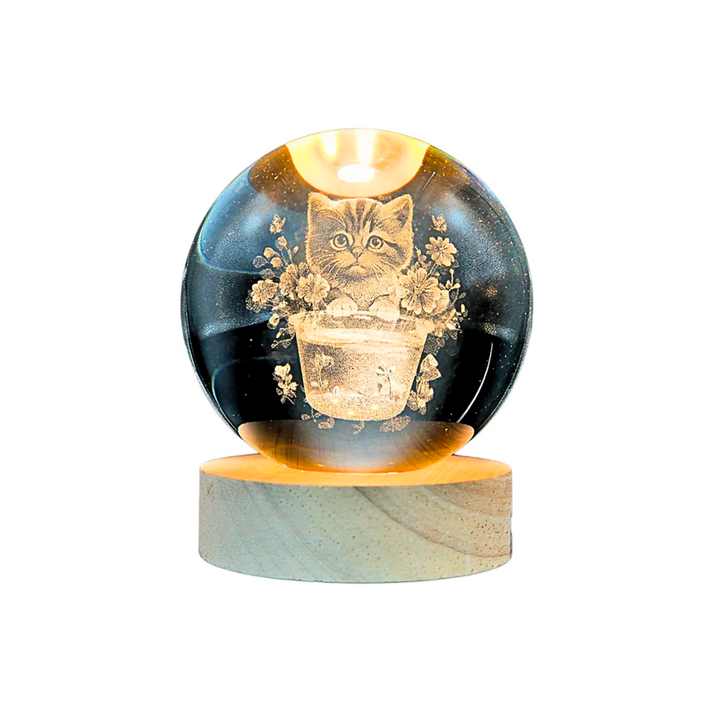 Lámpara Gato Adorable con Flores | Bola de Cristal LED 1